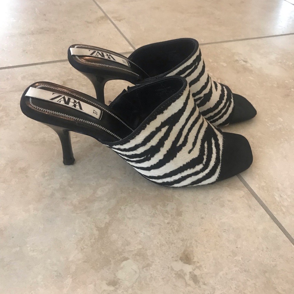 Zara zebra print mules.